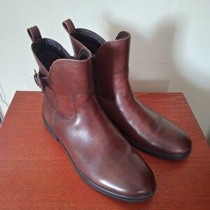 Ecco Side Buckle GORETEX Smooth Dark Brown Leather Side Zip Ankle Boots Sz 8